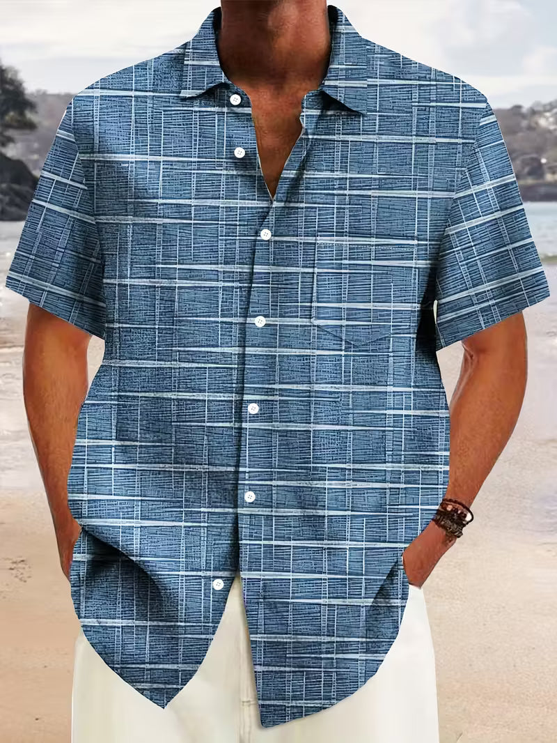 Effortless Plaid Print Shirt for Women with Collar Short Sleeve Button Front Curved Hem Casual Style