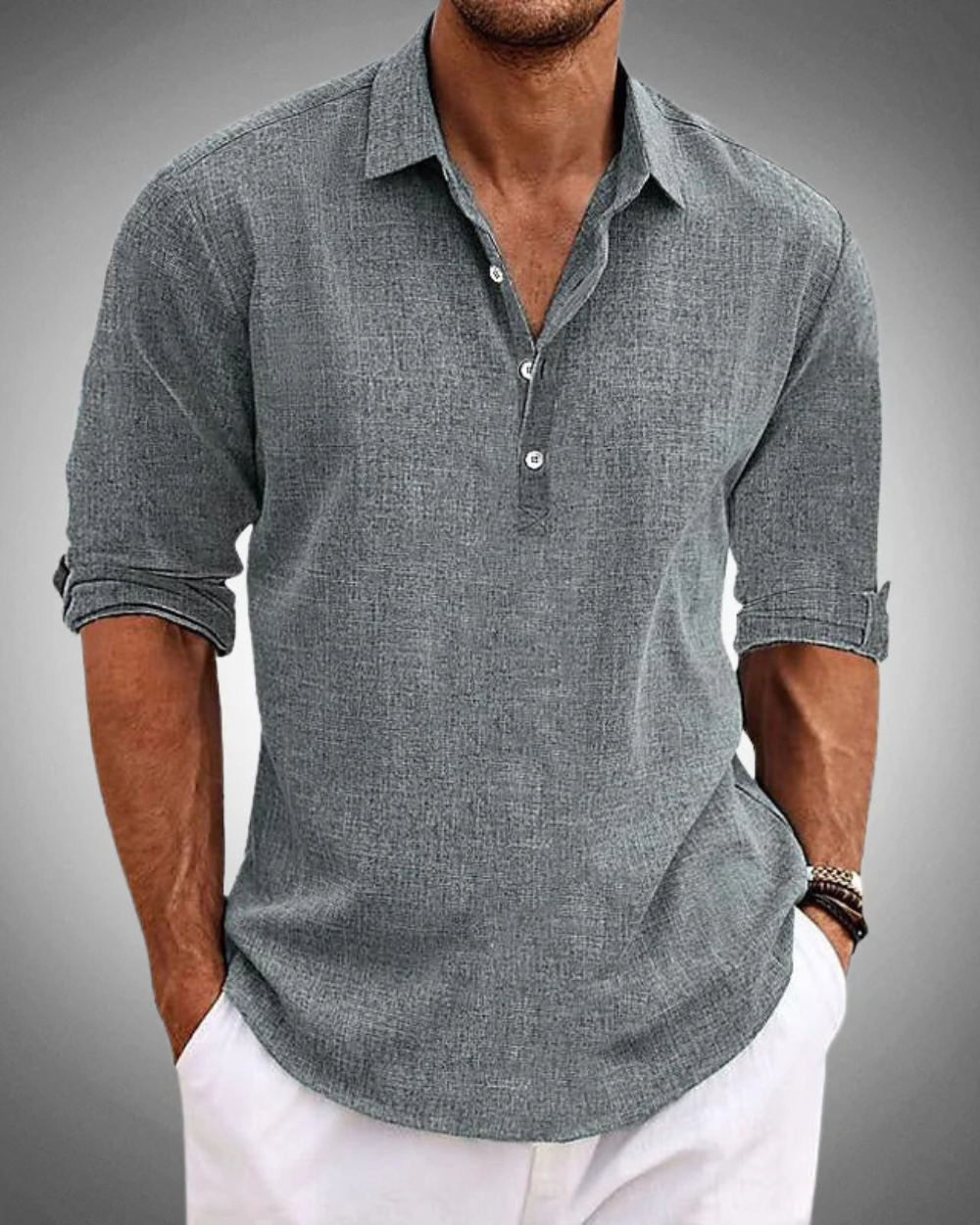 Effortless Linen Popover Shirt for Women with Collar Long Sleeve Button Placket Relaxed Casual Style