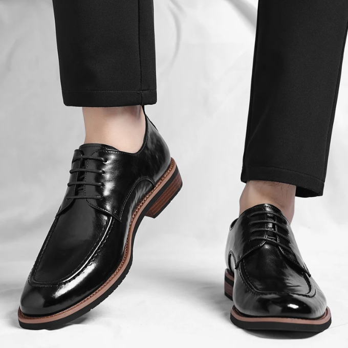 Elegant Leather Derby Shoes for Women with Lace Up Cap Toe Burnished Formal Style