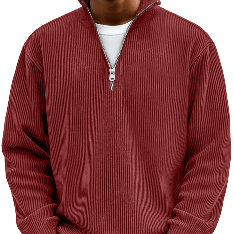 Comfortable Ribbed Sweater for Women with High Neck Quarter Zip Long Sleeve Relaxed Oversized Knit Style