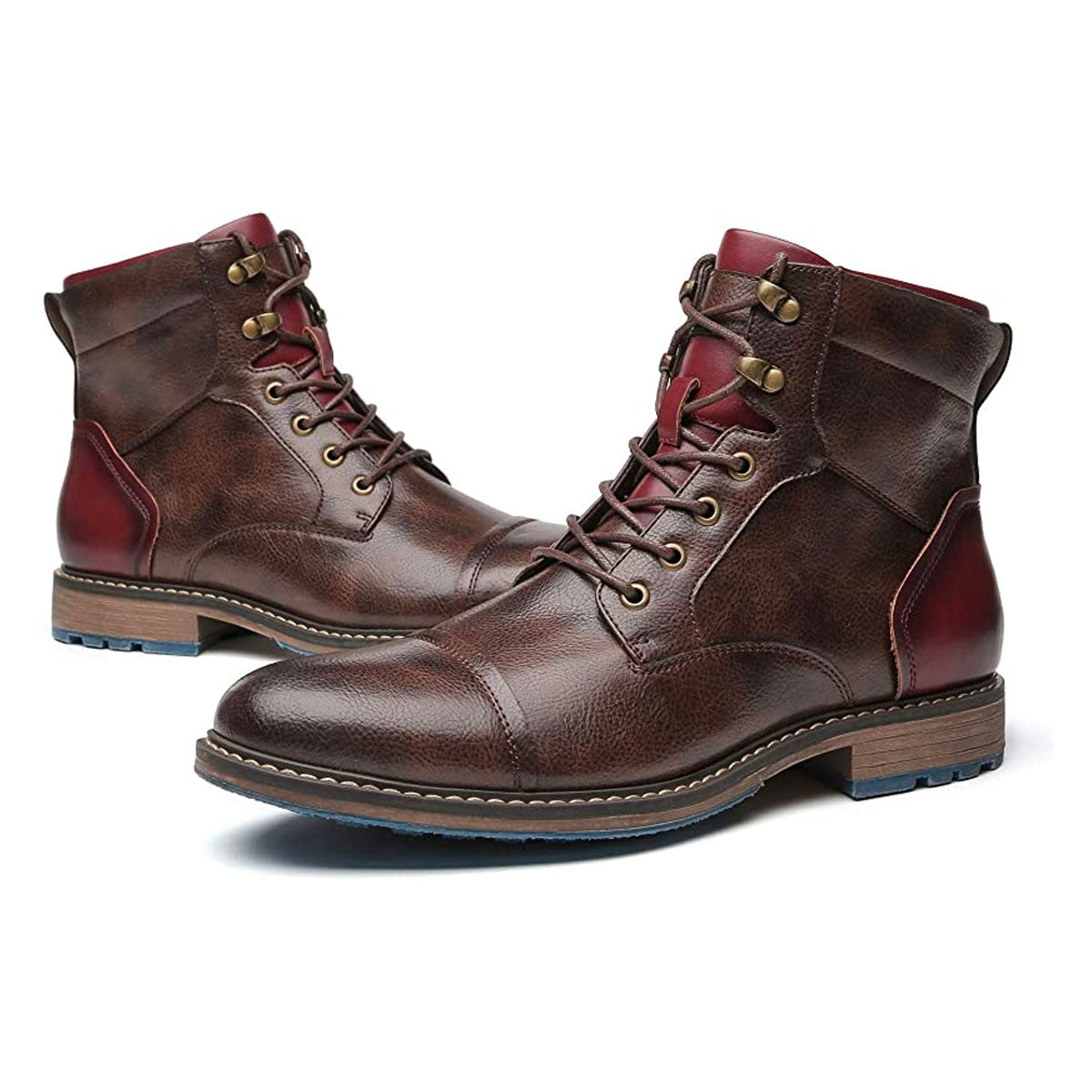 Elegant Brown Leather Ankle Boots for Women with Cap Toe Lace Up Zipper Casual Style