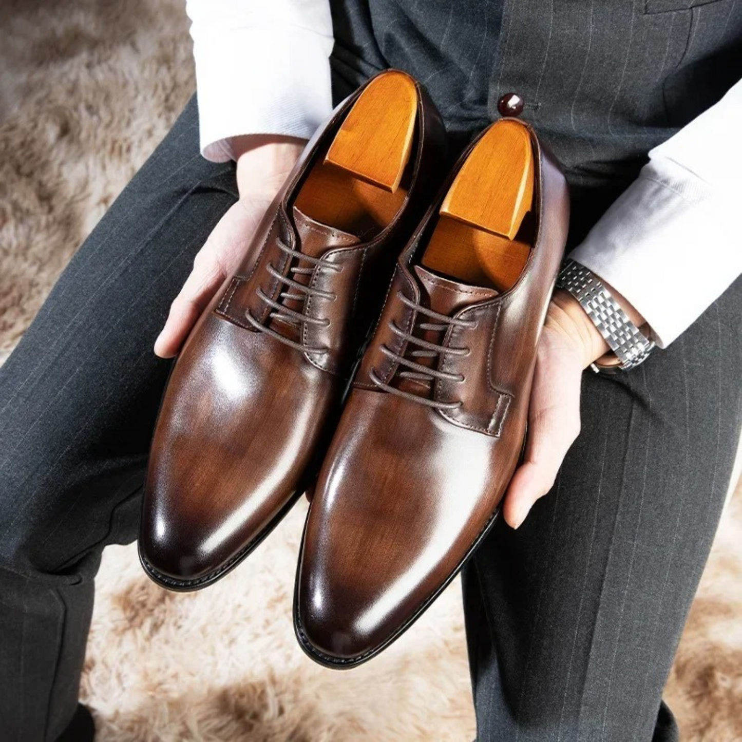 Elegant Leather Derby Dress Shoes for Women with Lace Up Pointed Toe Polished Formal Style