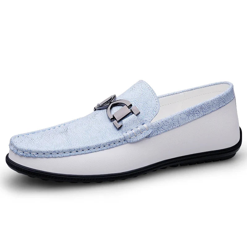 Comfortable Leather Loafer for Women with Metal Buckle Moc Toe Slip On Style