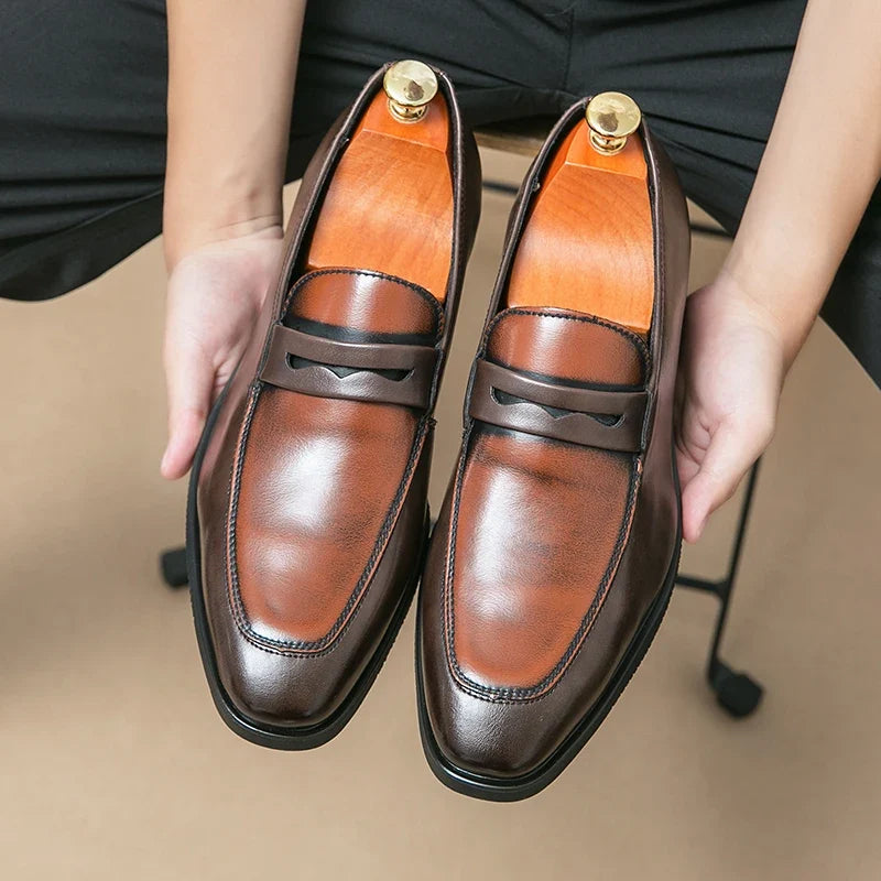 Elegant Faux Leather Loafers for Women with Pointed Toe Slip On Penny Strap Style
