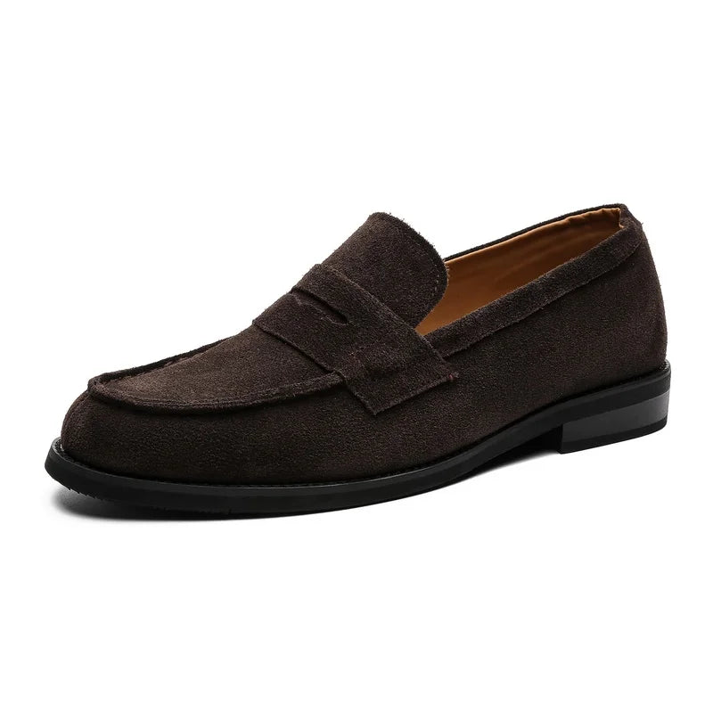 Effortless Suede Penny Loafer for Women with Round Toe Slip On Flat Casual Style