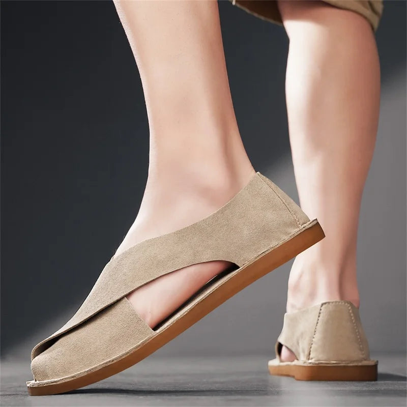 Effortless Suede Slip-On Sandals for Women with Closed Toe Cutout Side Flat Casual Style