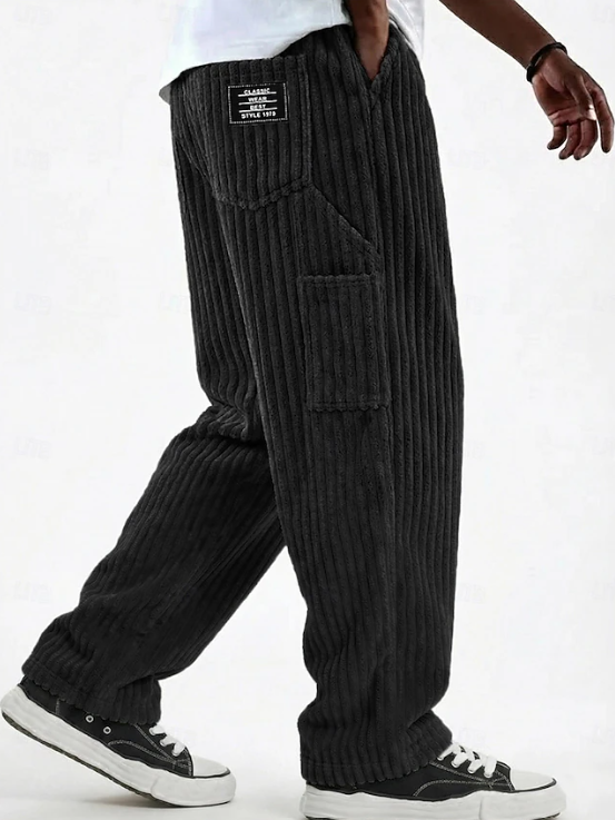 Effortless Corduroy Wide Leg Pants for Women with Elastic Waist Patch Pocket Relaxed Casual Style
