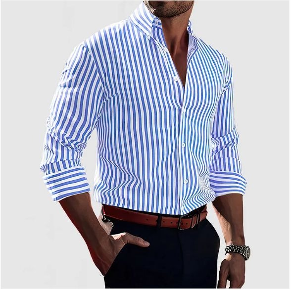 Effortless Striped Collared Shirt for Women with Long Sleeve Button Front Relaxed Casual Style