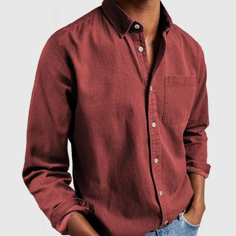 Effortless Denim Button Up Shirt for Women with Collar Long Sleeve Chest Pocket Relaxed Casual Style