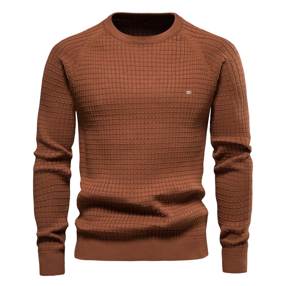 Comfortable Navy Waffle Knit Sweater for Women with Crew Neck Long Sleeve Ribbed Casual Style