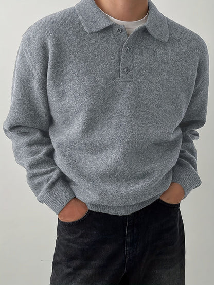 Comfortable Olive Green Knit Sweater for Women with Collar Long Sleeve Button Front Relaxed Oversized Style