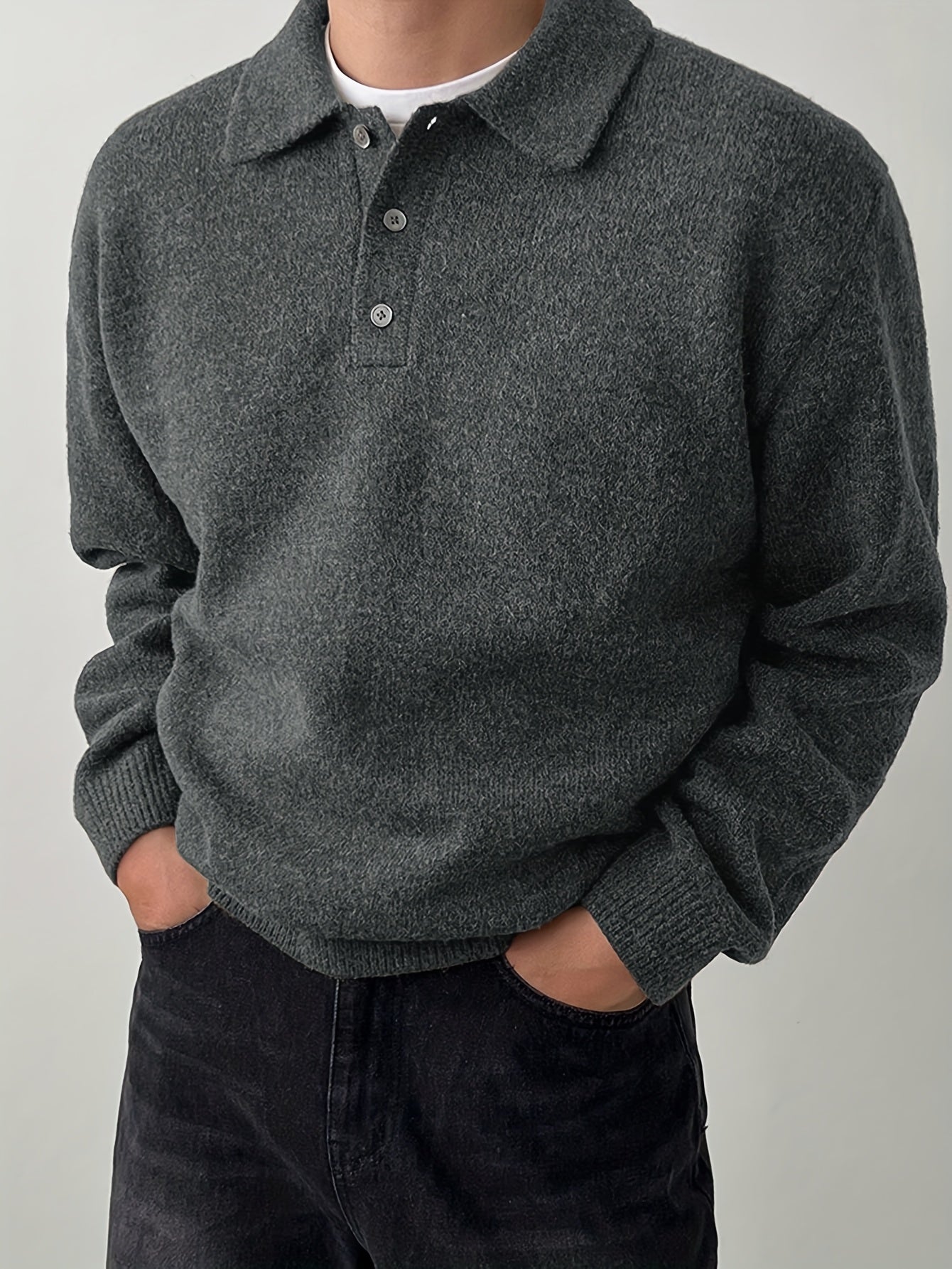 Comfortable Olive Green Knit Sweater for Women with Collar Long Sleeve Button Front Relaxed Oversized Style