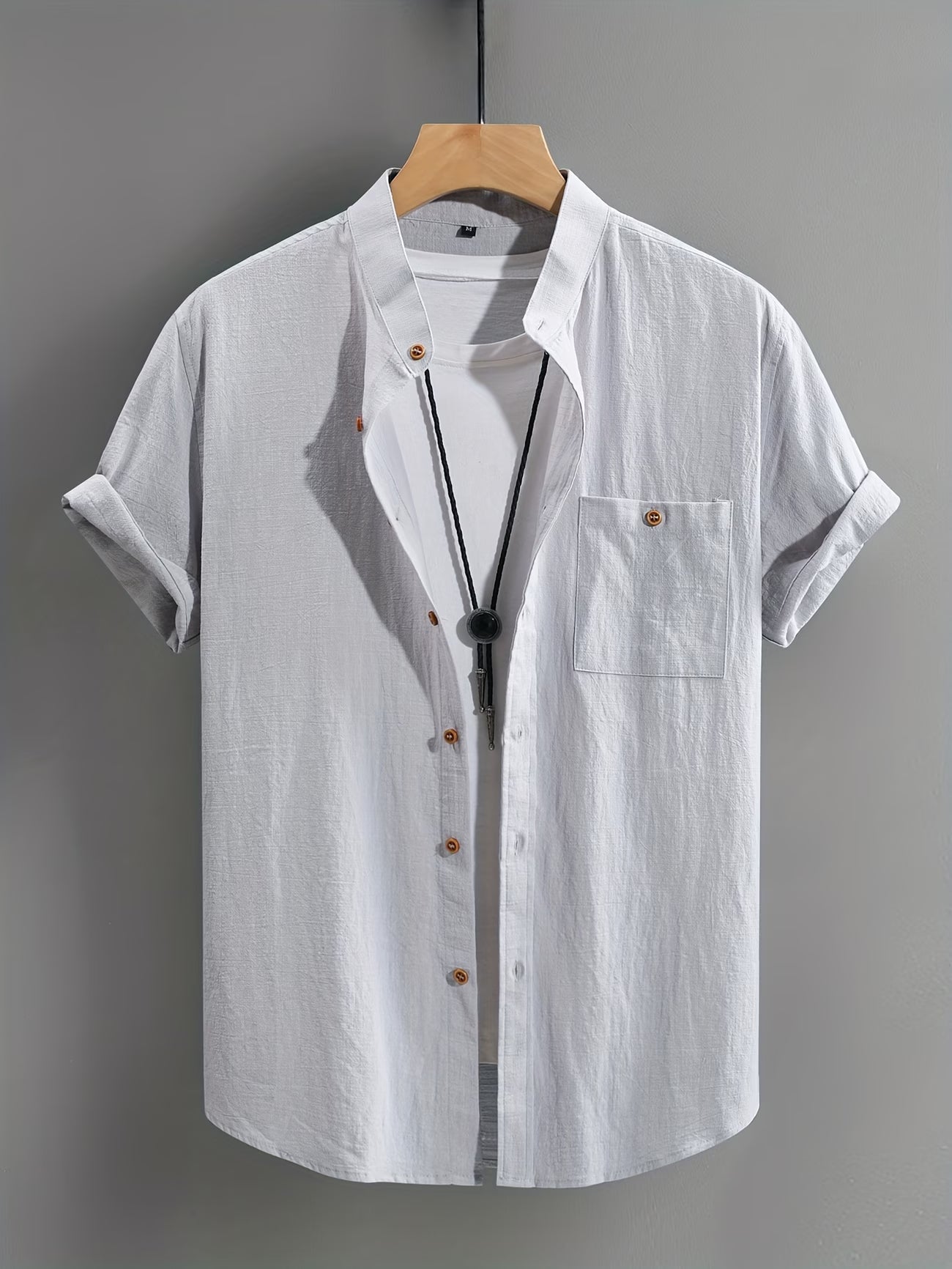 Effortless Linen Shirt for Women with Stand Collar Short Sleeve Button Front Casual Style