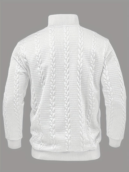 Comfortable Black Cable Knit Sweater for Women with Mock Neck Long Sleeve Button Placket Relaxed Style