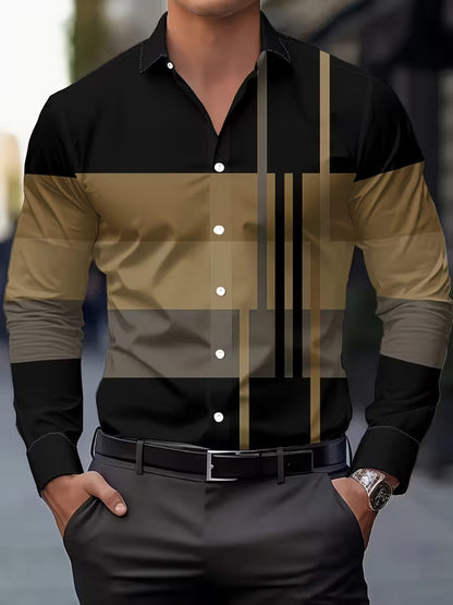 Stylish Colorblock Striped Button Up Shirt for Women with Spread Collar Long Sleeve Relaxed Fit Style