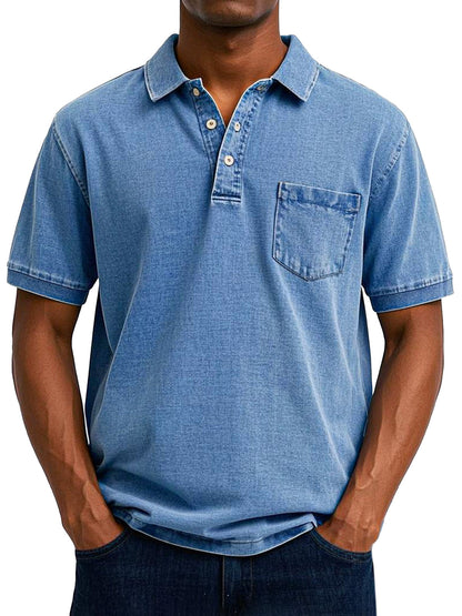 Effortless Washed Cotton Polo Shirt for Women with Collar Short Sleeve Button Placket Chest Pocket Relaxed Style