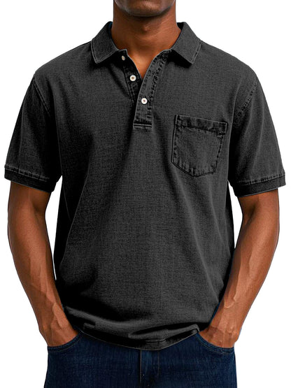 Effortless Washed Cotton Polo Shirt for Women with Collar Short Sleeve Button Placket Chest Pocket Relaxed Style