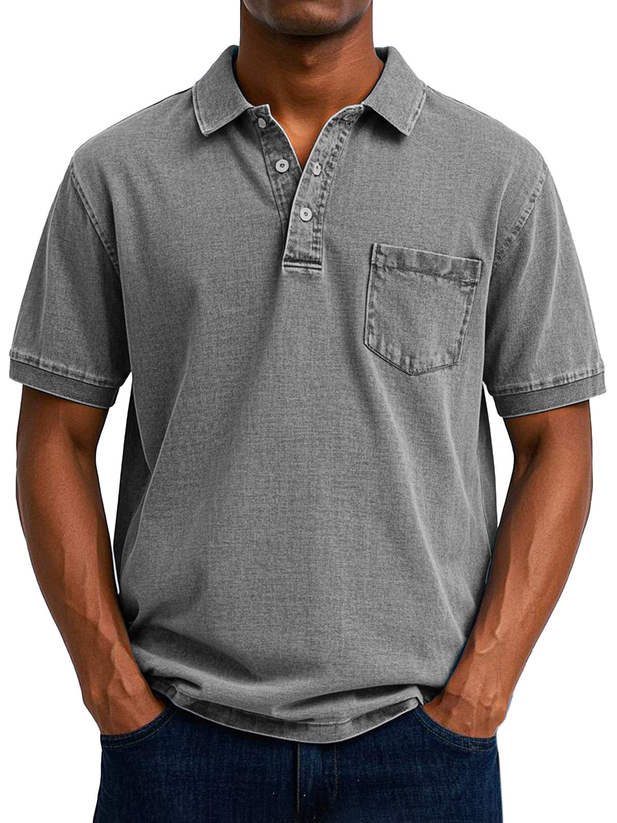 Effortless Washed Cotton Polo Shirt for Women with Collar Short Sleeve Button Placket Chest Pocket Relaxed Style