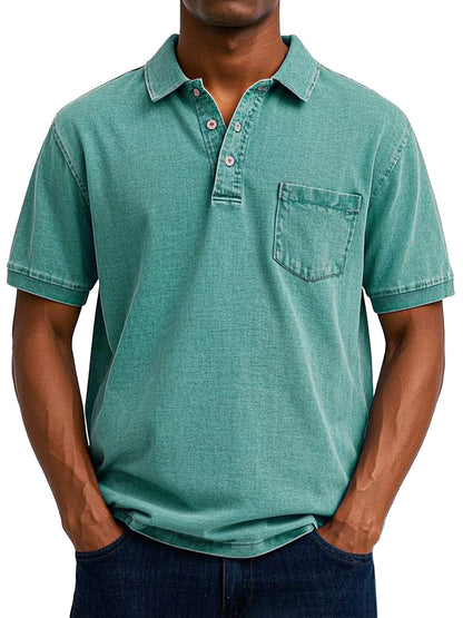 Effortless Washed Cotton Polo Shirt for Women with Collar Short Sleeve Button Placket Chest Pocket Relaxed Style