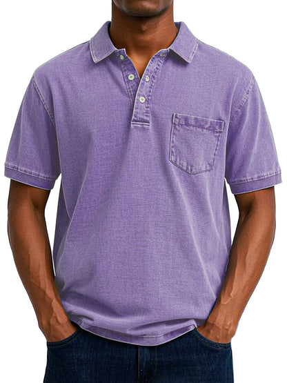 Effortless Washed Cotton Polo Shirt for Women with Collar Short Sleeve Button Placket Chest Pocket Relaxed Style
