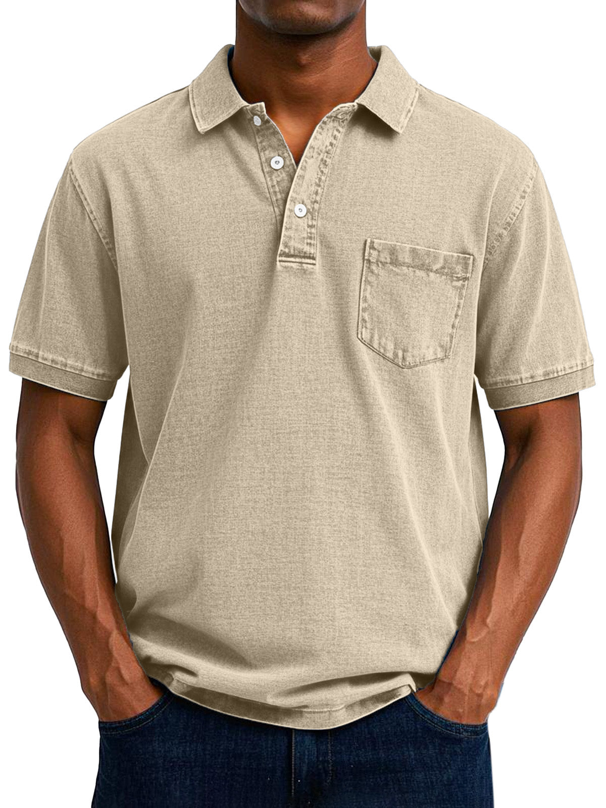 Effortless Washed Cotton Polo Shirt for Women with Collar Short Sleeve Button Placket Chest Pocket Relaxed Style