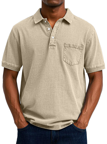 Effortless Washed Cotton Polo Shirt for Women with Collar Short Sleeve Button Placket Chest Pocket Relaxed Style