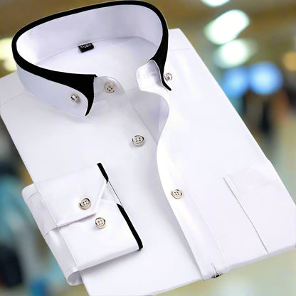 Effortless Contrast Collar Dress Shirt for Women with Button Down Long Sleeve Slim Fit Casual Style
