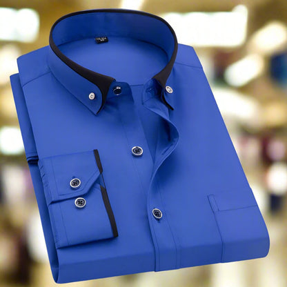Effortless Contrast Collar Dress Shirt for Women with Button Down Long Sleeve Slim Fit Casual Style