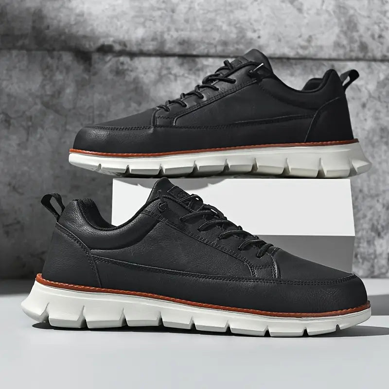 Effortless Leather Sneaker for Women with Lace Up Low Top Cushioned Sole Casual Style