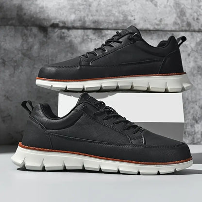 Effortless Leather Sneaker for Women with Lace Up Low Top Cushioned Sole Casual Style