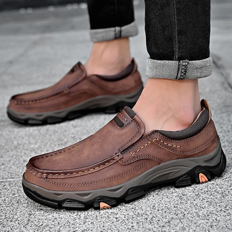 Comfortable Leather Loafers for Women with Moc Toe Slip On Rugged Sole Casual Style