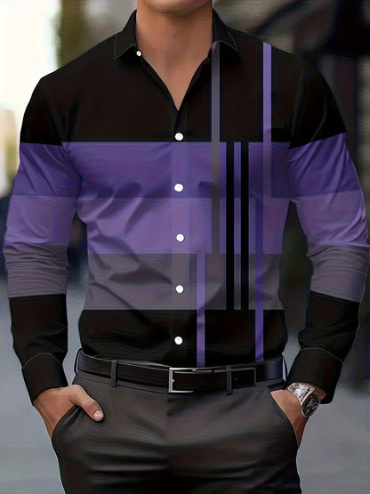 Stylish Colorblock Striped Button Up Shirt for Women with Spread Collar Long Sleeve Relaxed Fit Style