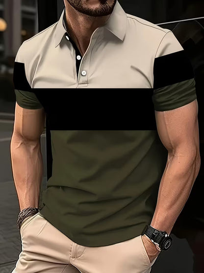 Effortless Colorblock Polo Shirt for Women with Collar Short Sleeve Button Placket Casual Style