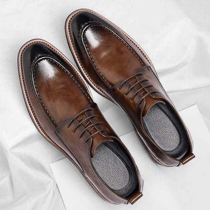 Elegant Leather Derby Shoes for Women with Lace Up Cap Toe Burnished Formal Style