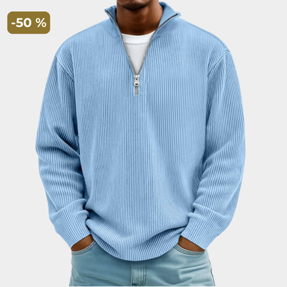 Comfortable Ribbed Sweater for Women with High Neck Quarter Zip Long Sleeve Relaxed Oversized Knit Style