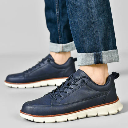 Effortless Leather Sneaker for Women with Lace Up Low Top Cushioned Sole Casual Style