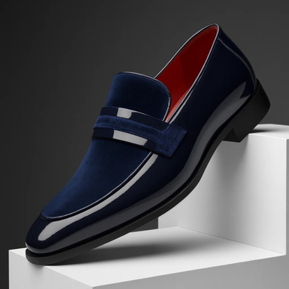Elegant Velvet Patent Leather Loafer for Women with Pointed Toe Penny Strap Block Heel Formal Style