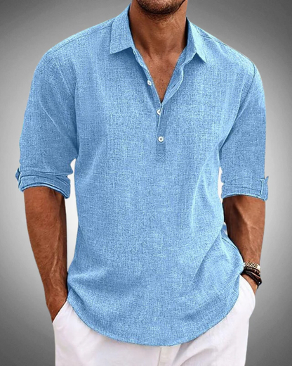 Effortless Linen Popover Shirt for Women with Collar Long Sleeve Button Placket Relaxed Casual Style