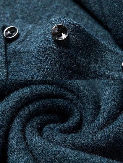 Comfortable Teal Polo Sweater for Women with Collar Long Sleeve Button Placket Ribbed Knit Style