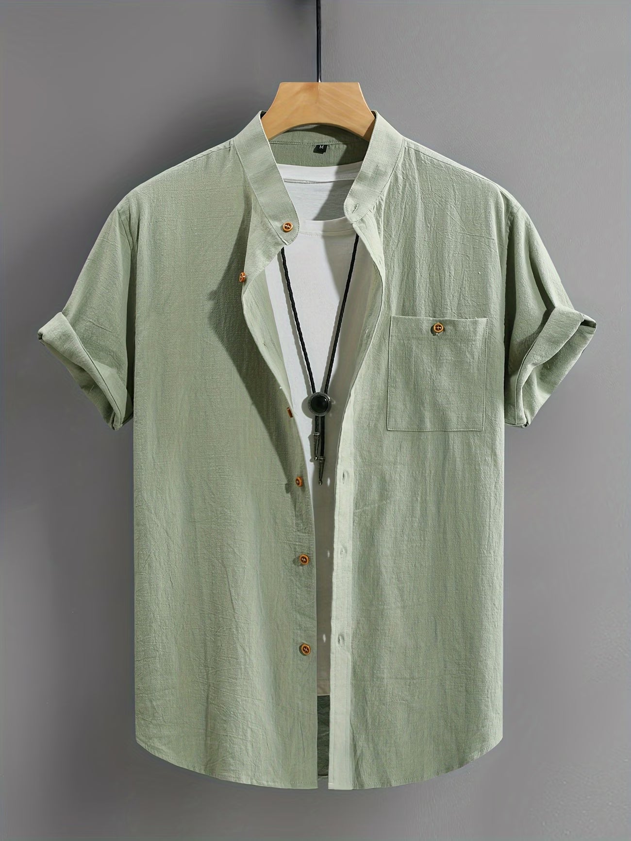 Effortless Linen Shirt for Women with Stand Collar Short Sleeve Button Front Casual Style
