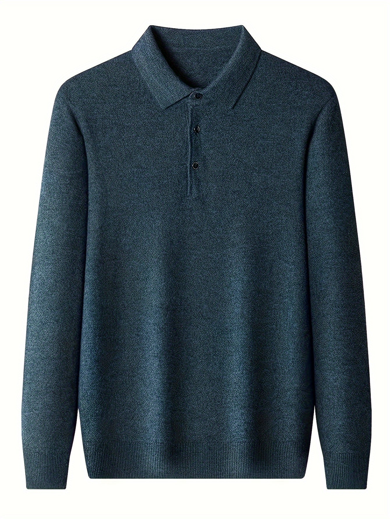 Comfortable Teal Polo Sweater for Women with Collar Long Sleeve Button Placket Ribbed Knit Style