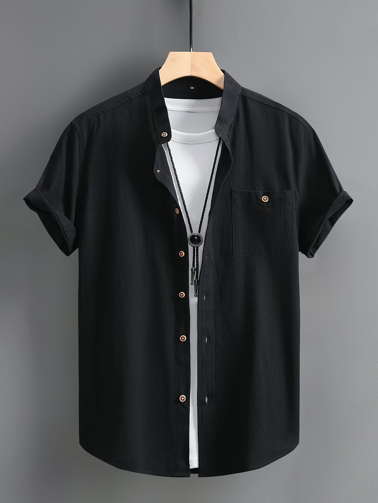 Effortless Linen Shirt for Women with Stand Collar Short Sleeve Button Front Casual Style