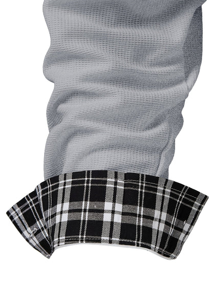 Effortless White Waffle Knit Button Down Shirt for Women with Plaid Collar Long Sleeve Button Front Chest Pocket Casual Style