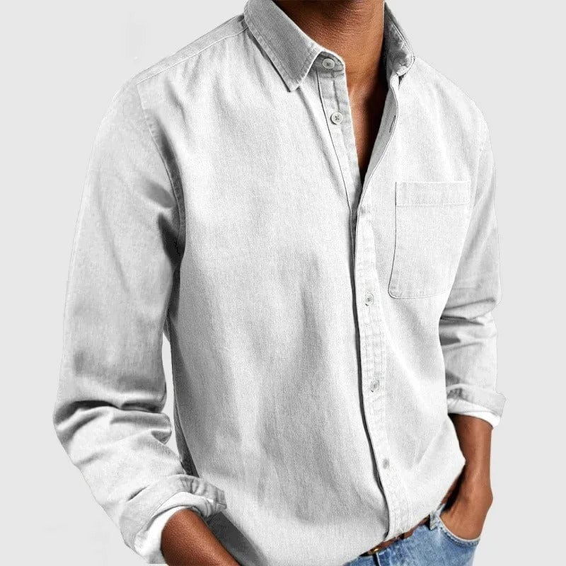Effortless Denim Button Up Shirt for Women with Collar Long Sleeve Chest Pocket Relaxed Casual Style