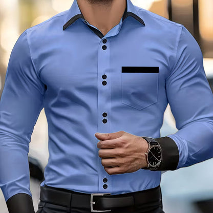 Elegant Satin Blouse for Women with Collar Long Sleeve Contrast Trim Silky Style