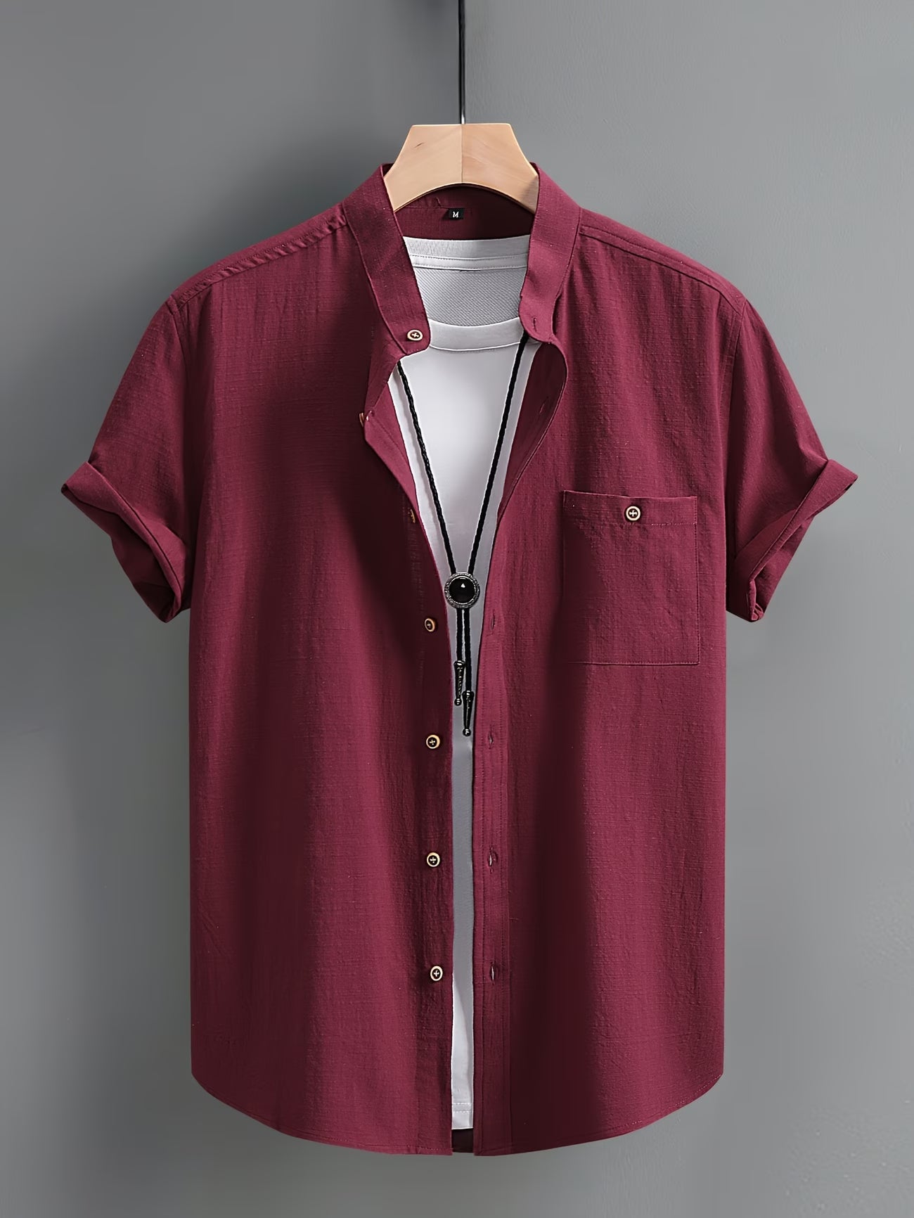 Effortless Linen Shirt for Women with Stand Collar Short Sleeve Button Front Casual Style