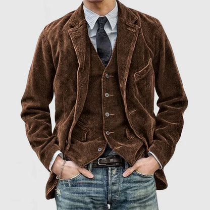 Elegant Corduroy Blazer for Women with Lapel Collar Long Sleeve Vest Detail Tailored Style
