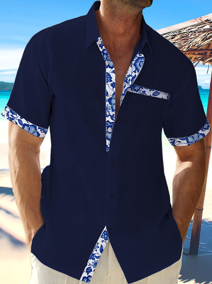 Effortless Floral Trim Linen Shirt for Women with Collar Short Sleeve Button Front Relaxed Style
