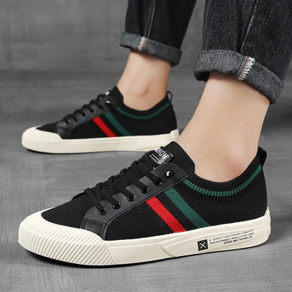 Effortless Knit Fashion Sneaker for Women with Lace Up Low Top Striped Trim Casual Style