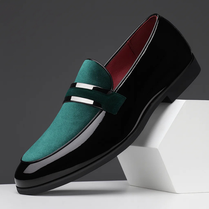 Elegant Velvet Patent Leather Loafer for Women with Pointed Toe Penny Strap Block Heel Formal Style